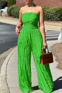 Green Sexy Solid Color Pocket Strapless Loose Jumpsuits