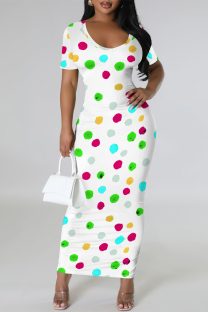 White Casual Geometric Print Gradient Contrast O Neck Printed Short Sleeve Dress