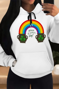 Multi-color Casual Graffiti Print Letters Draw String Pocket Hooded Tops