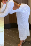 White Sexy Solid Color Backless Turtleneck Long Dresses
