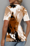 Multicolor Casual Geometric Print Contrast V Neck T-Shirts