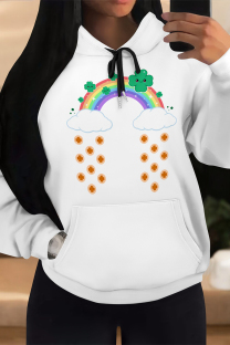 Multicolor Casual Graffiti Print Letters Draw String Pocket Hooded Tops