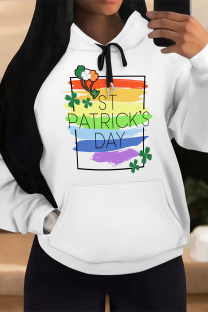 Colour Casual Graffiti Print Letters Draw String Pocket Hooded Tops