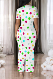 Black Gray Casual Geometric Print Gradient Contrast O Neck Printed Short Sleeve Dress