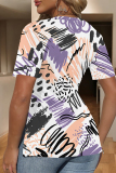 Multicolor Casual Geometric Print Contrast V Neck T-Shirts