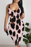 Cream White Sexy Geometric Print Flowers Contrast U Neck Printed Dresses