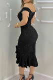 Red Sexy Elegant Solid Sequined Stringy Selvedge Off the Shoulder Evening Dress Dresses