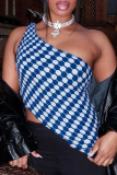 Blue Sexy Print One Shoulder T-Shirts