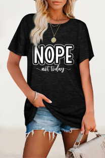 Black Casual Letter Print O Neck T-Shirts