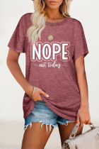 Purplish Red Casual Letter Print O Neck T-Shirts