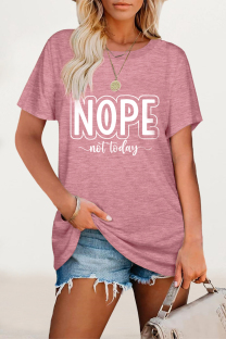 Pink Casual Letter Print O Neck T-Shirts