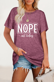 Burgundy Casual Letter Print O Neck T-Shirts