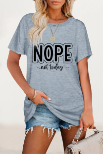 Gray Blue Casual Letter Print O Neck T-Shirts
