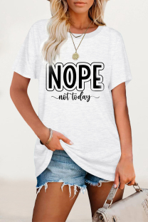 White Casual Letter Print O Neck T-Shirts