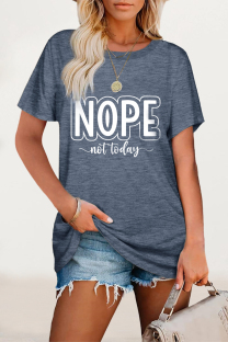 Dark Blue Casual Letter Print O Neck T-Shirts