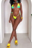 Blue Sexy Hot Print Backless Belted Swimsuit Three Piece Set