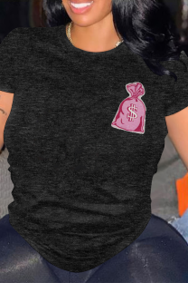 Black Casual Graffiti Print O Neck Tops