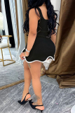 Pink Sexy Solid Color Patchwork Backless U Neck Vest Dresses