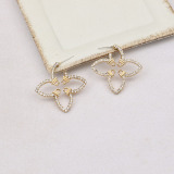 Gold Daily Four Leaf Clover Rhinestone Decor Earrings