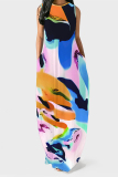 Multicolor Casual Geometric Print Flowers Pocket Contrast O Neck Printed Dresses