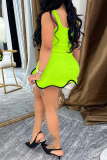 Pink Sexy Solid Color Patchwork Backless U Neck Vest Dresses