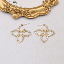 Gold Daily Four Leaf Clover Rhinestone Decor Earrings