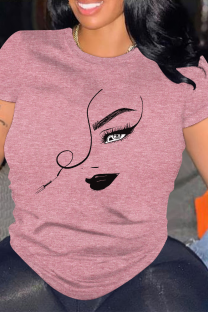 Pink Casual portrait Contrast O Neck Tops