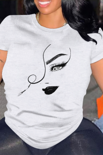 White Casual portrait Contrast O Neck Tops