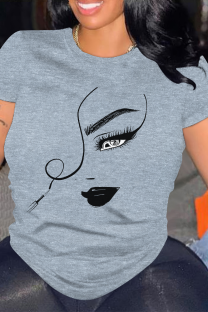 Grey Casual portrait Contrast O Neck Tops