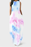 Multicolor Casual Geometric Print Flowers Pocket Contrast O Neck Printed Dresses