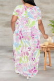 Orange Casual Geometric Print Pocket Slit V Neck Printed Plus Size Dresses