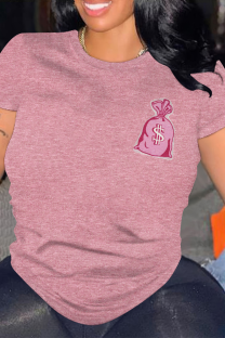 Pink Casual Graffiti Print O Neck Tops