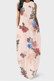 Multicolor Casual Geometric Print Flowers Pocket Contrast O Neck Printed Dresses