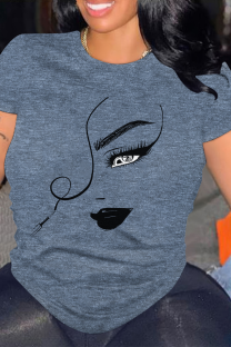 Dark Blue Casual portrait Contrast O Neck Tops