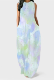 Multicolor Casual Geometric Print Flowers Pocket Contrast O Neck Printed Dresses