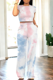 White Casual Geometric Print Pocket Contrast O Neck Short Sleeve Two Pieces