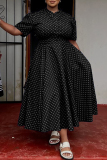 Black Casual Daily Print Basic V Neck Long Plus Size Dresses
