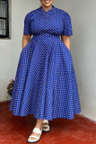 Black Casual Daily Print Basic V Neck Long Plus Size Dresses