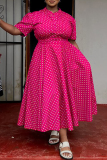 Black Casual Daily Print Basic V Neck Long Plus Size Dresses