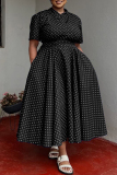 Black Casual Daily Print Basic V Neck Long Plus Size Dresses