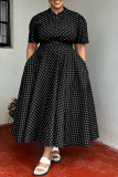 Black Casual Daily Print Basic V Neck Long Plus Size Dresses