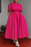 Black Casual Daily Print Basic V Neck Long Plus Size Dresses