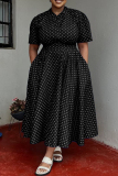 Black Casual Daily Print Basic V Neck Long Plus Size Dresses
