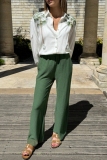 White Casual Daily Print Buttons Turndown Collar Long Sleeve Two Pieces
