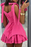 Deep Pink Sexy Solid Color Buckle Strap Design Spaghetti Strap Mini Dresses