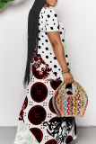White Casual Print Patchwork Off Shoulder Long Dresses