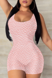 Pink Sexy Print Patchwork U Neck Skinny Rompers
