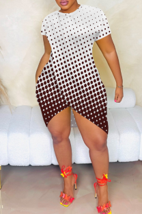 White Sexy Print Slit O Neck Irregular Dresses