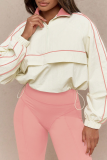 Green Casual Solid Color Zipper Contrast Zipper Collar Long Sleeve Two Pieces