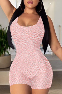 Pink Sexy Print Patchwork U Neck Skinny Rompers